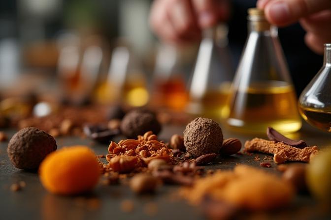 Close-up of perfume ingredients or process